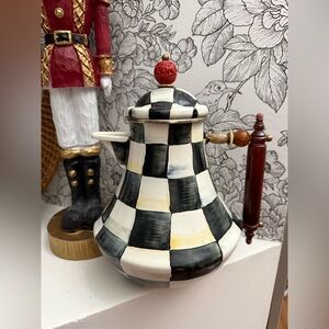 Mackenzie Childs RARE 64 oz Jug Courtly Check Black and White Teapot